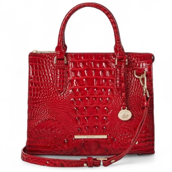 Brahmin Anywhere Convertible Melbourne Embossed Leather Satchel in Carnation Red - Picture 3 of 5
